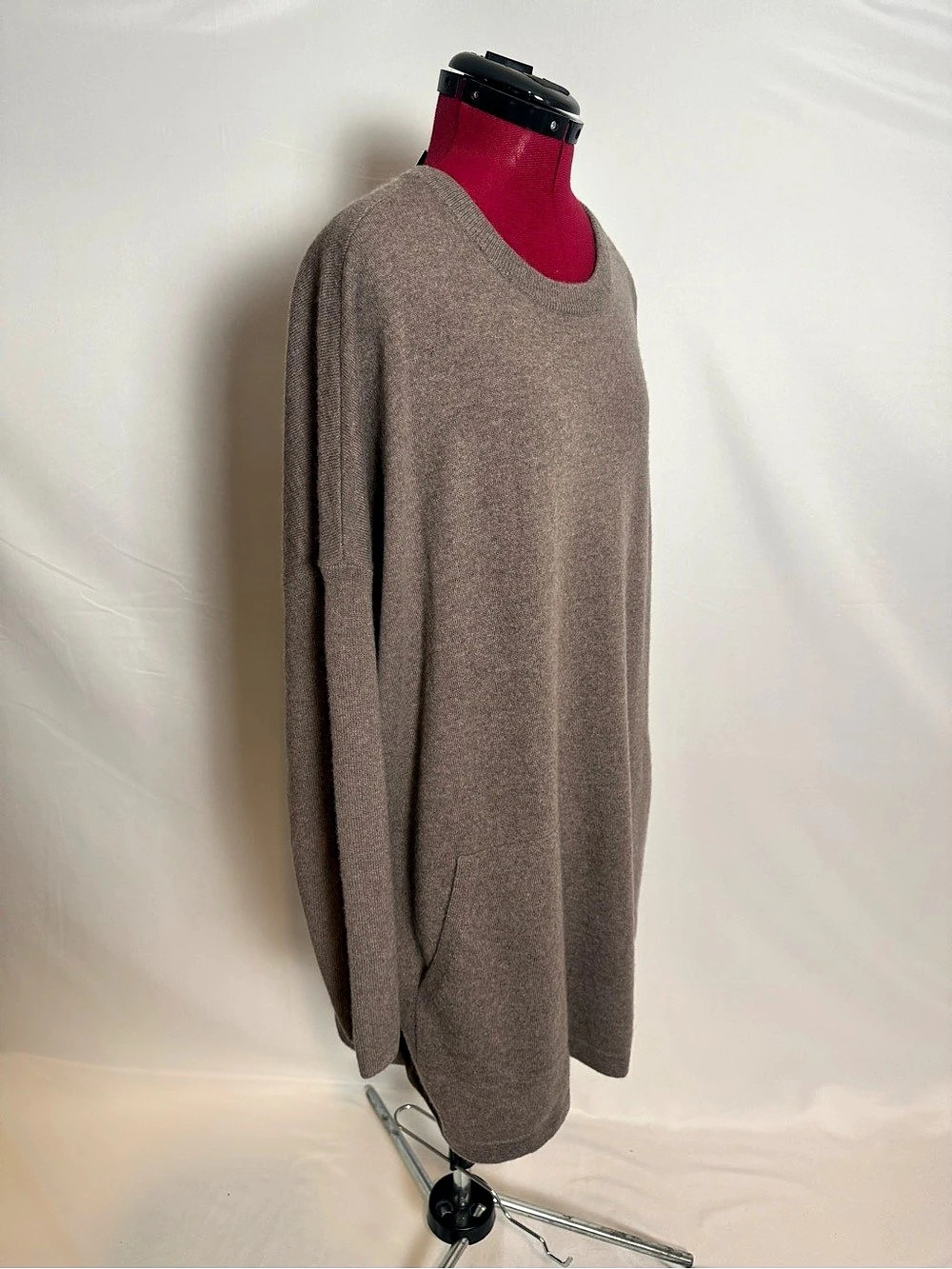 NWT J.Jill 100% Cashmere Crew Neck Sweater Women's Size 2X Mocha Heather Pockets - Picture 12 of 15